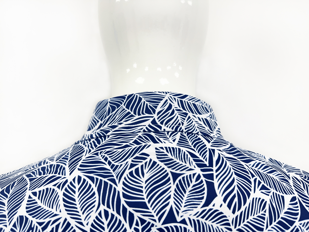Collar design golf leaves blue polo shirt back view