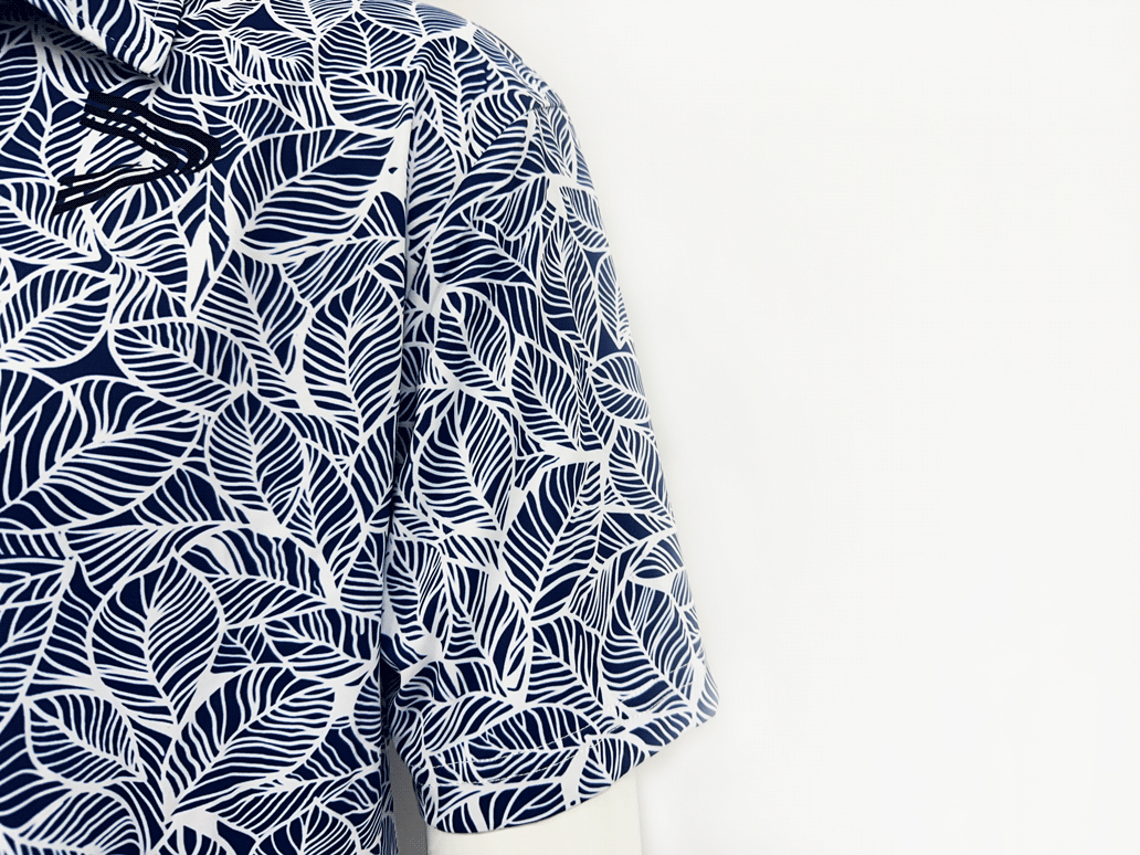 Short sleeve design golf leaves blue polo shirt