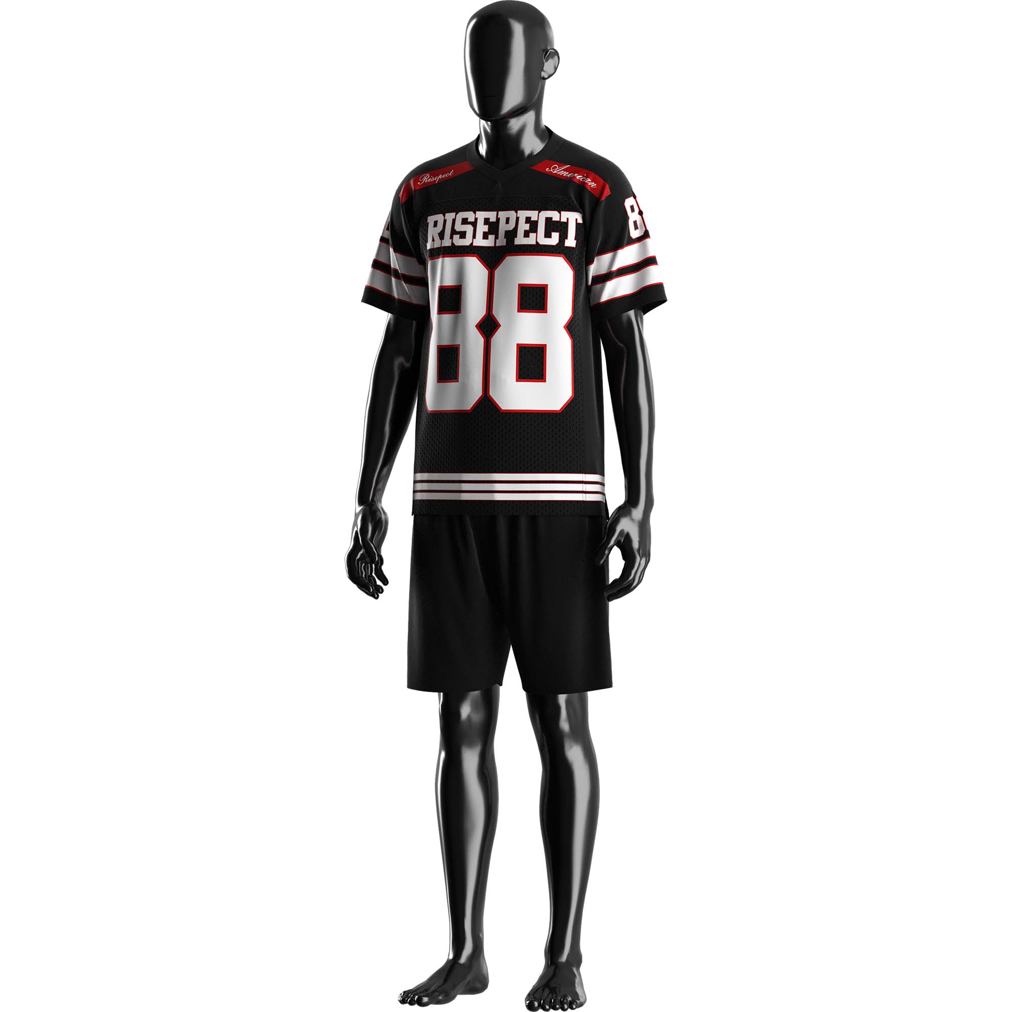 
                Black American Football Style T-shirts B2B Wholesale Mesh Jerseys