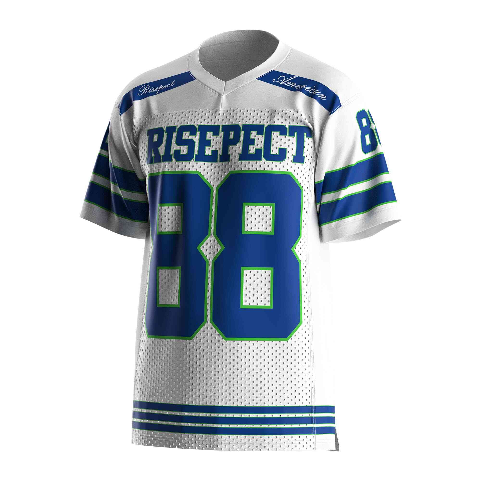 
                White American football practice jersey wholesale all American soccer tee 88 RISEPECT