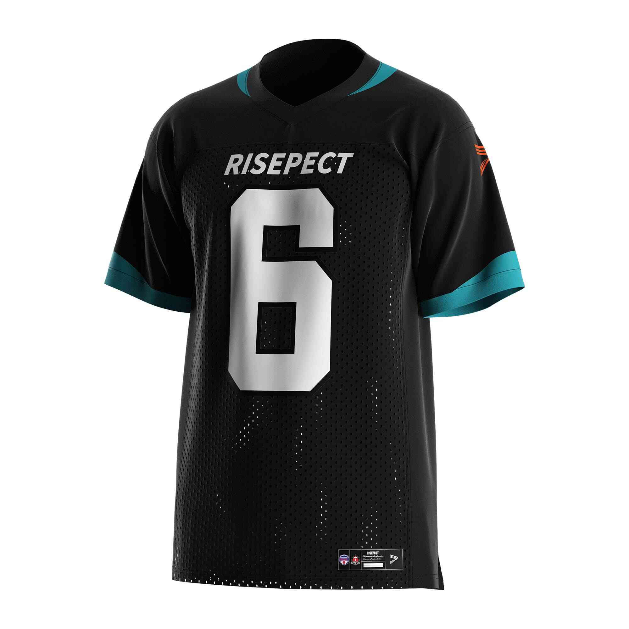 
                All black American football game jersey wholesale mesh t-shirt 6 RISEPECT