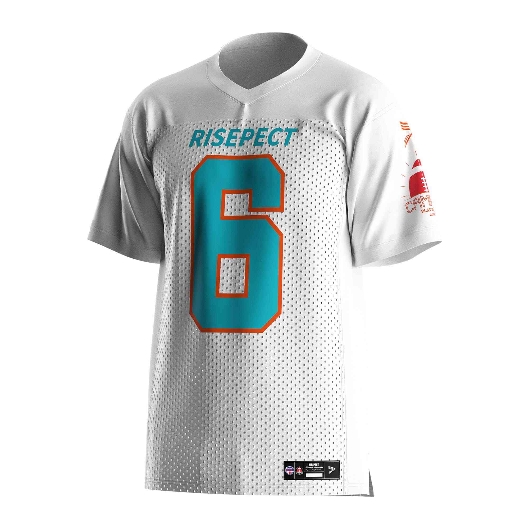 
                All white American football jersey custom mesh tee wholesale 6 RISEPECT