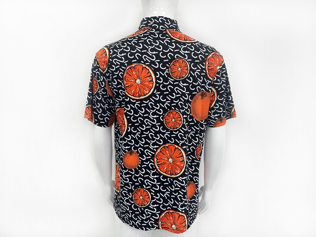 Zoom in Rise full sublimation Hawaiian orange polo shirts back view