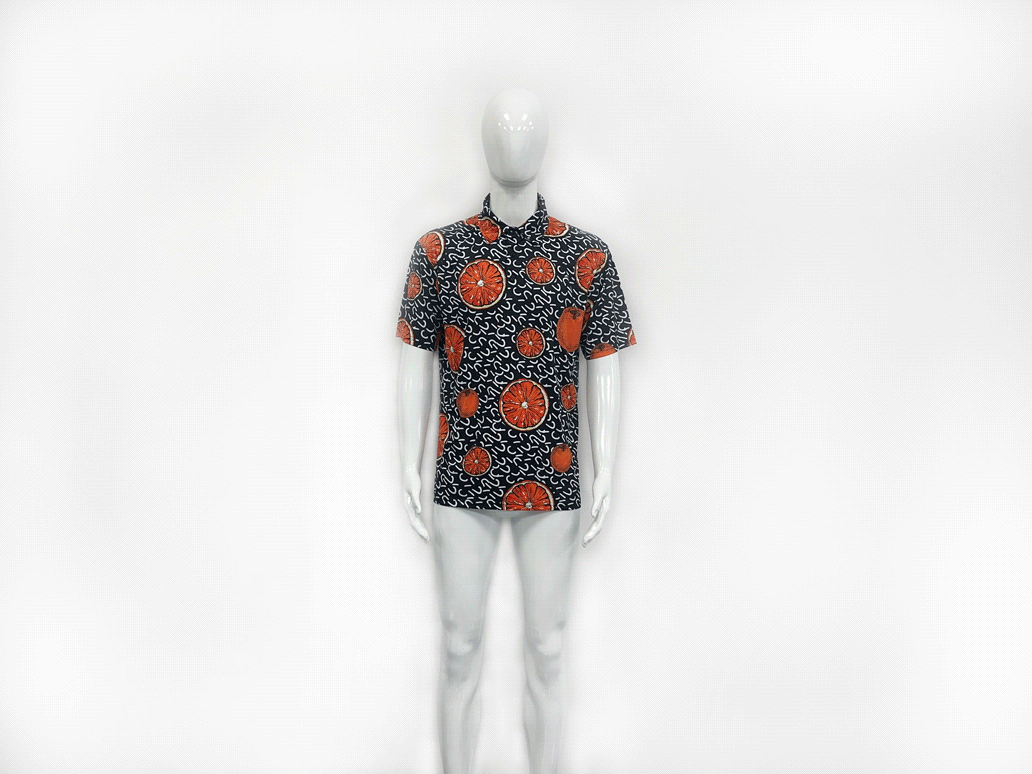 Sports Model in Rise full sublimation Hawaiian orange polo shirts front view