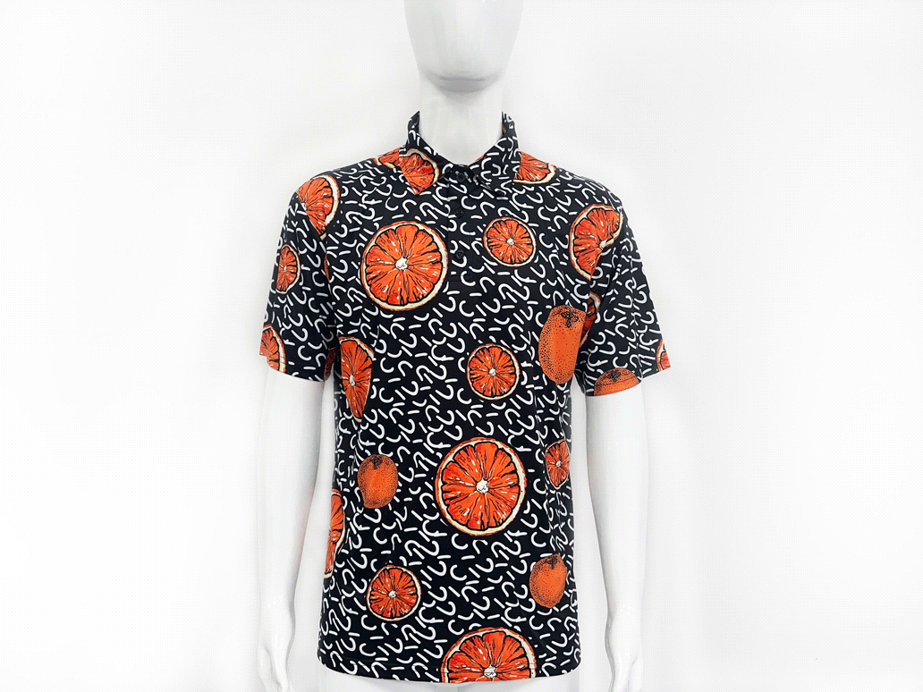 Zoom in Rise full sublimation Hawaiian orange polo shirts front view