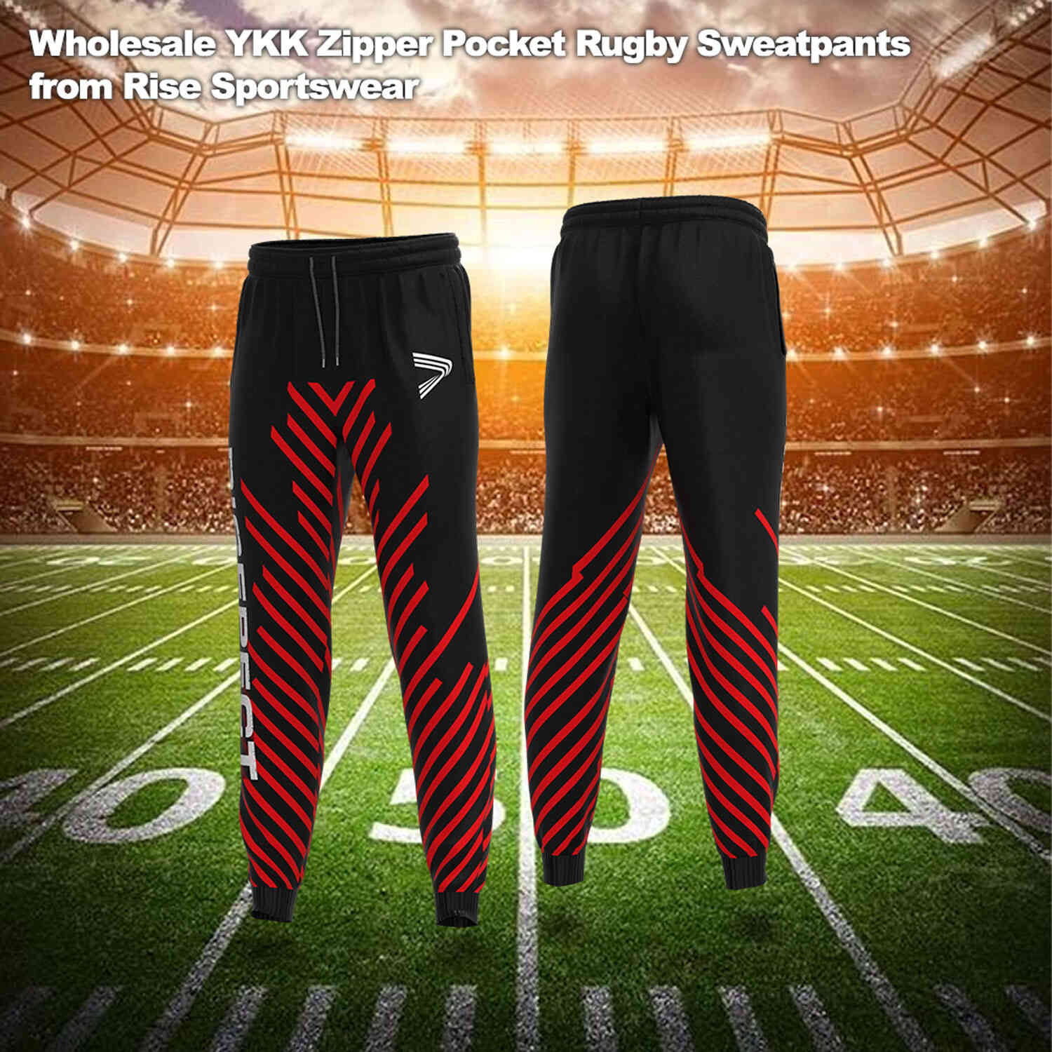 
                Wholesale YKK Zipper Pocket Rugby Sweatpants from Rise Sportswear