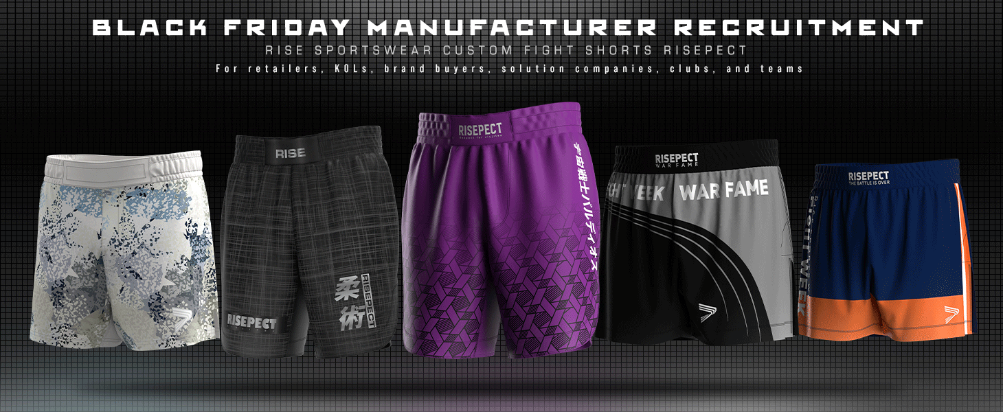 Custom fight shorts RISEPECT-black friday rise sportswear manufacturer recruitment