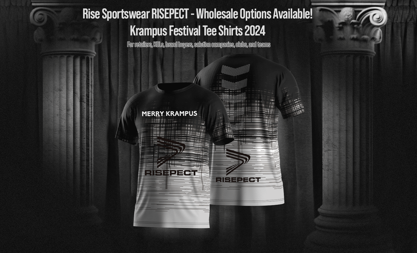 Rise Sportswear RISEPECT custom Krampus Festival Tee Shirts 2024 for retailers, KOLs, brand buyers, solution companies, clubs, and teams. Krampus festival tee shirts Wholesale Options Available!