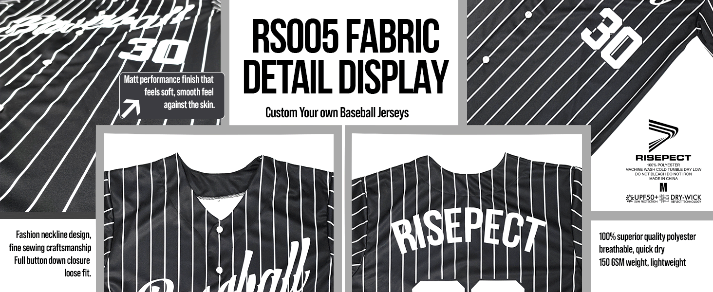 Custom black baseball jerseys RS005 fabric details display