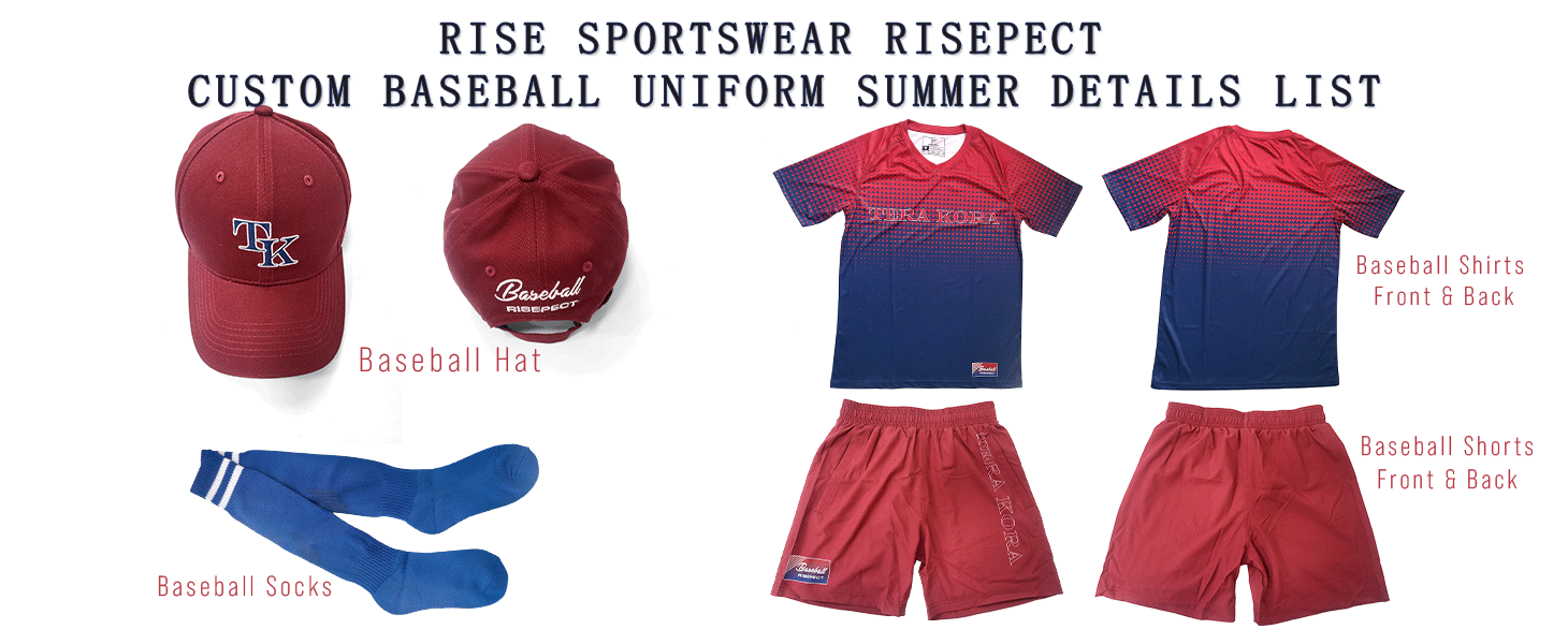 Rise Sportswear RISEPECT Curacao Youth Baseball Uniform summer List - hat, socks, shirts and shorts