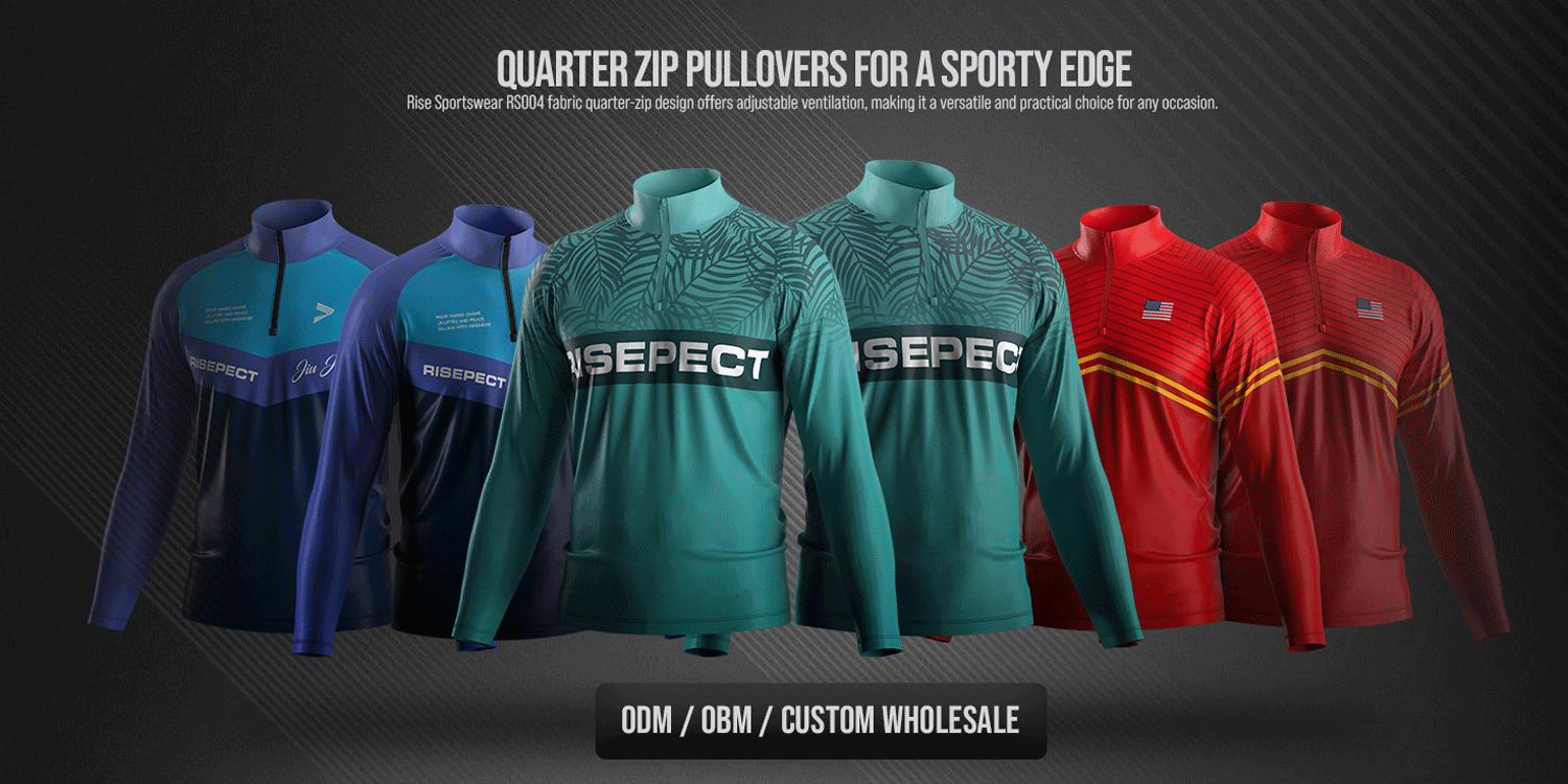 Rise Sportswear RS004 Quarter Zip Pullovers for a Sporty Edge: Rise Sportswear RS004 fabric quarter-zip design offers adjustable ventilation, making it a versatile and practical choice for any occasion.