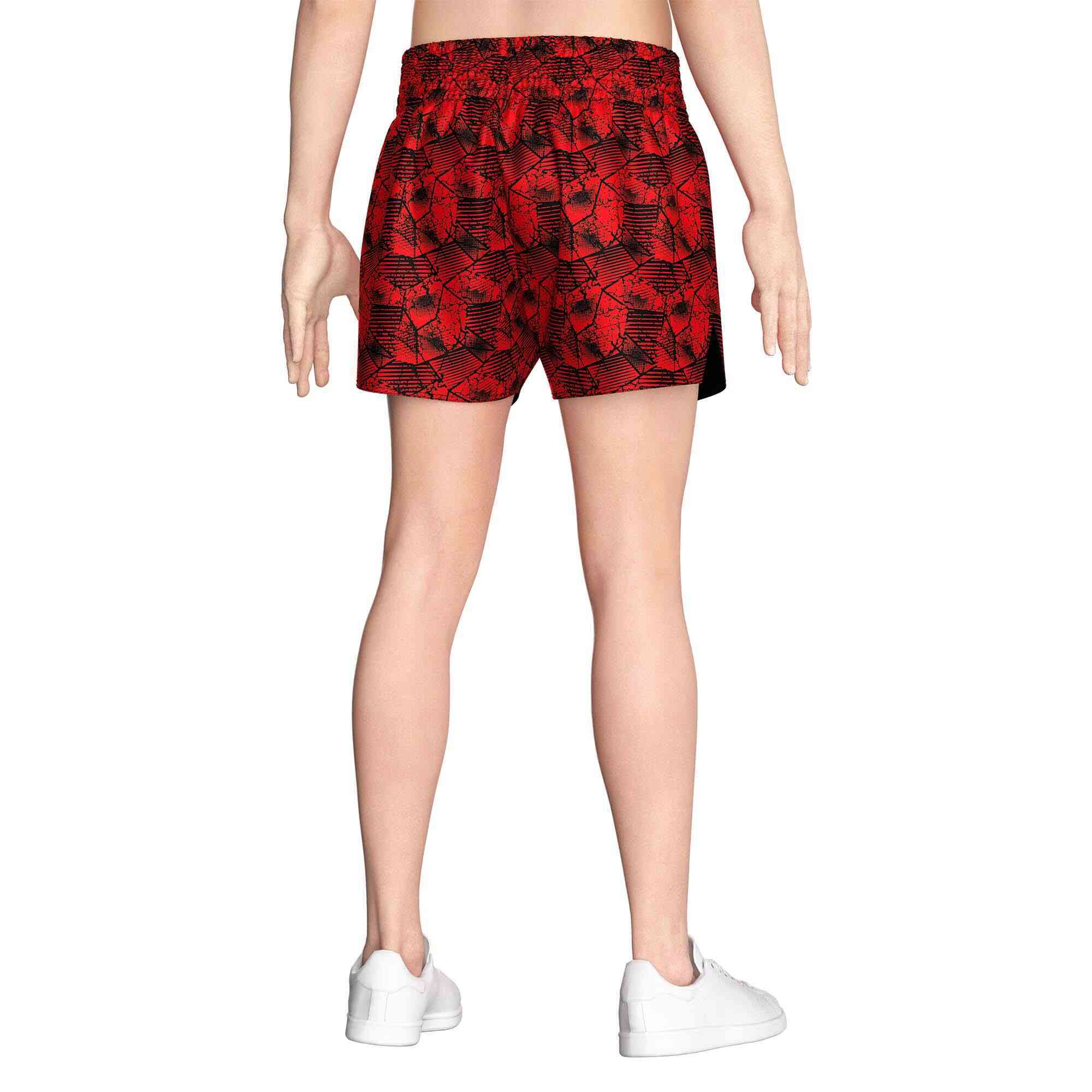 Male model in Red camouflage sublimated popular Muay Thai shorts Rise Muay Thai shorts back view