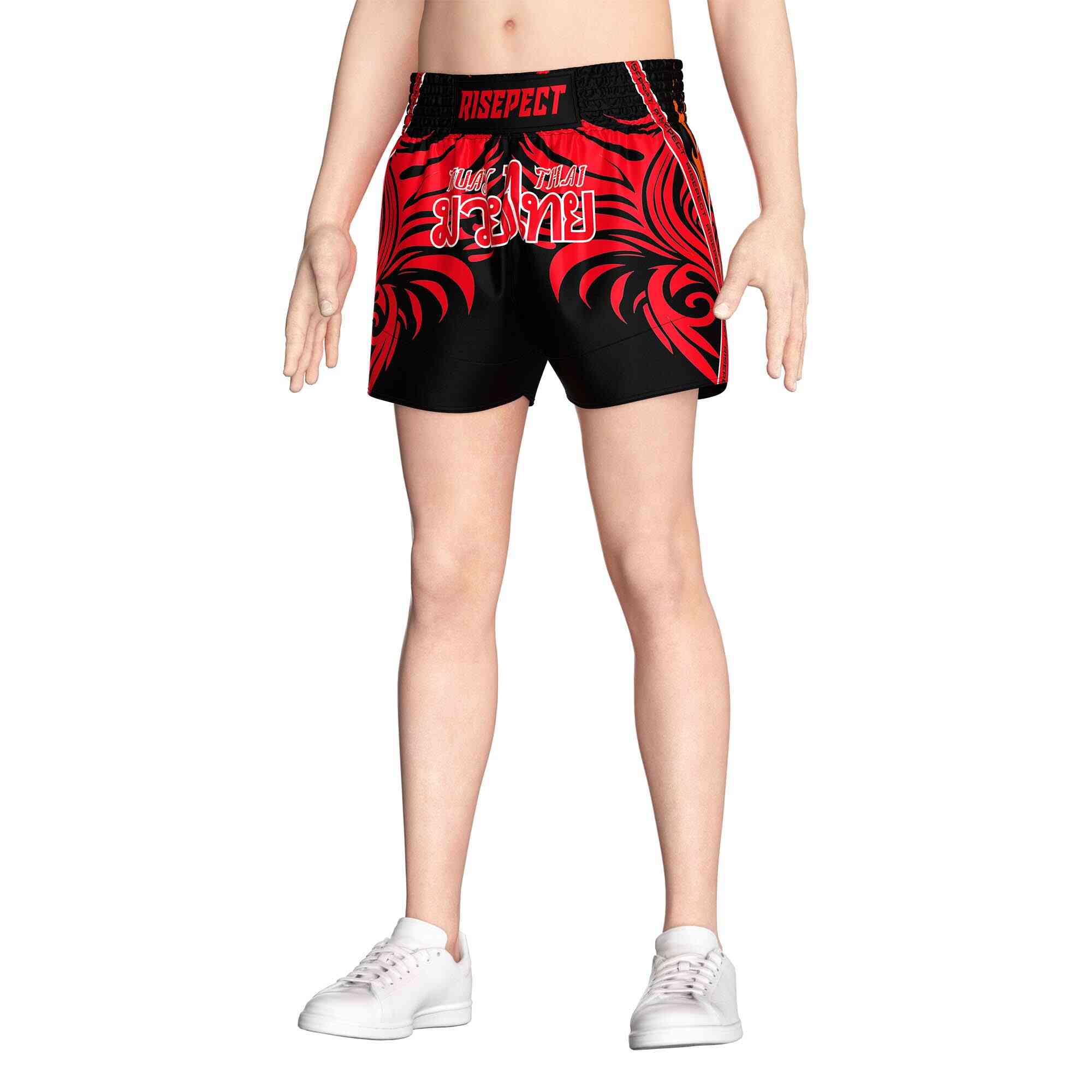 Male model in Red wings sublimated popular Muay Thai shorts Rise Muay Thai shorts front view