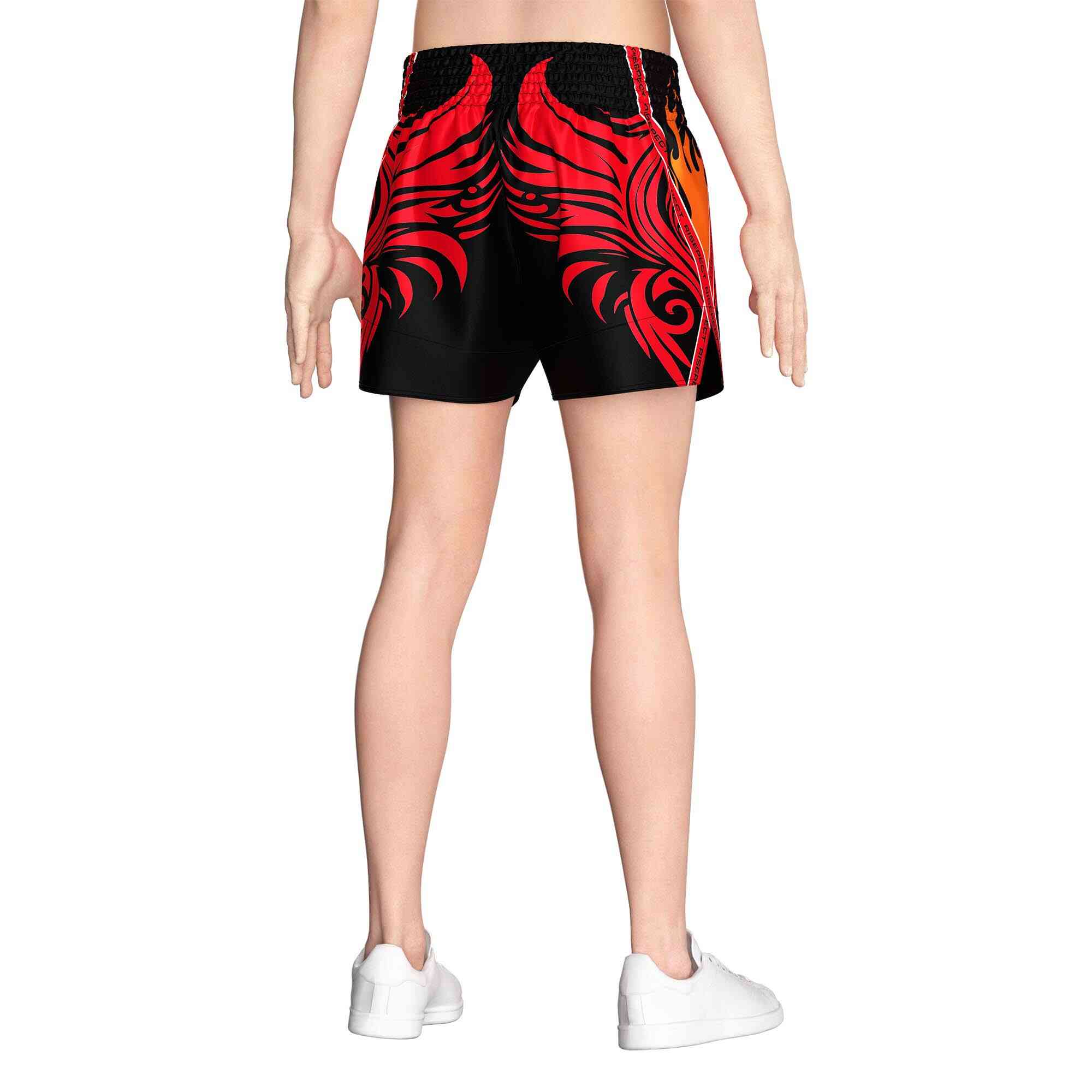 Male model in Red wings sublimated popular Muay Thai shorts Rise Muay Thai shorts back view