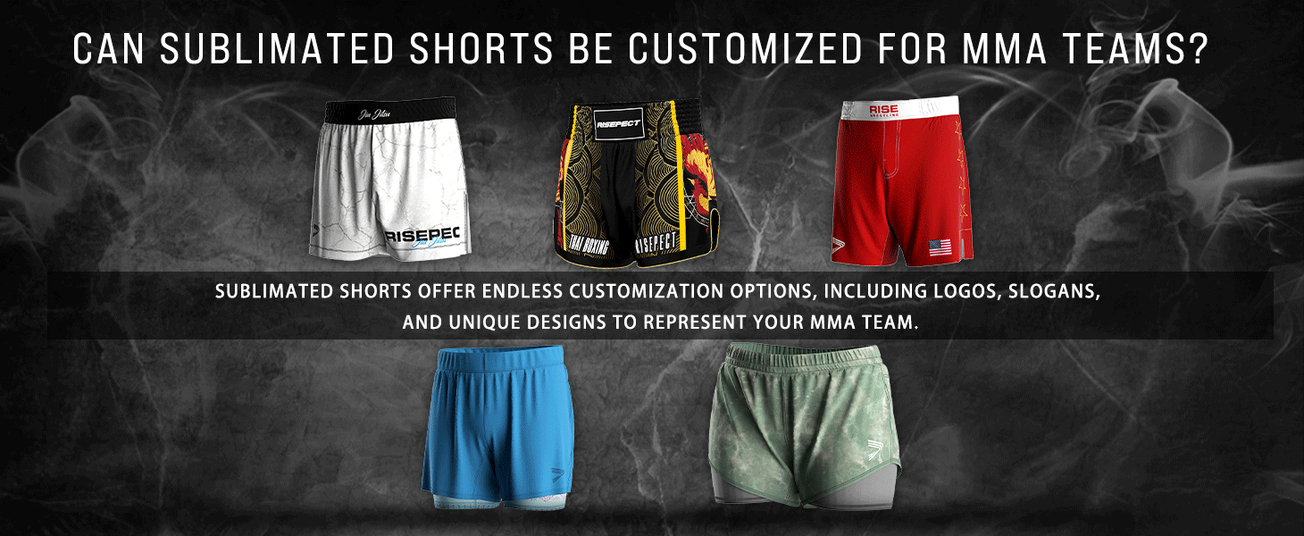 Can sublimated shorts be customized for MMA teams? 5 style sublimated training fight shorts options of Rise Sportswear factory