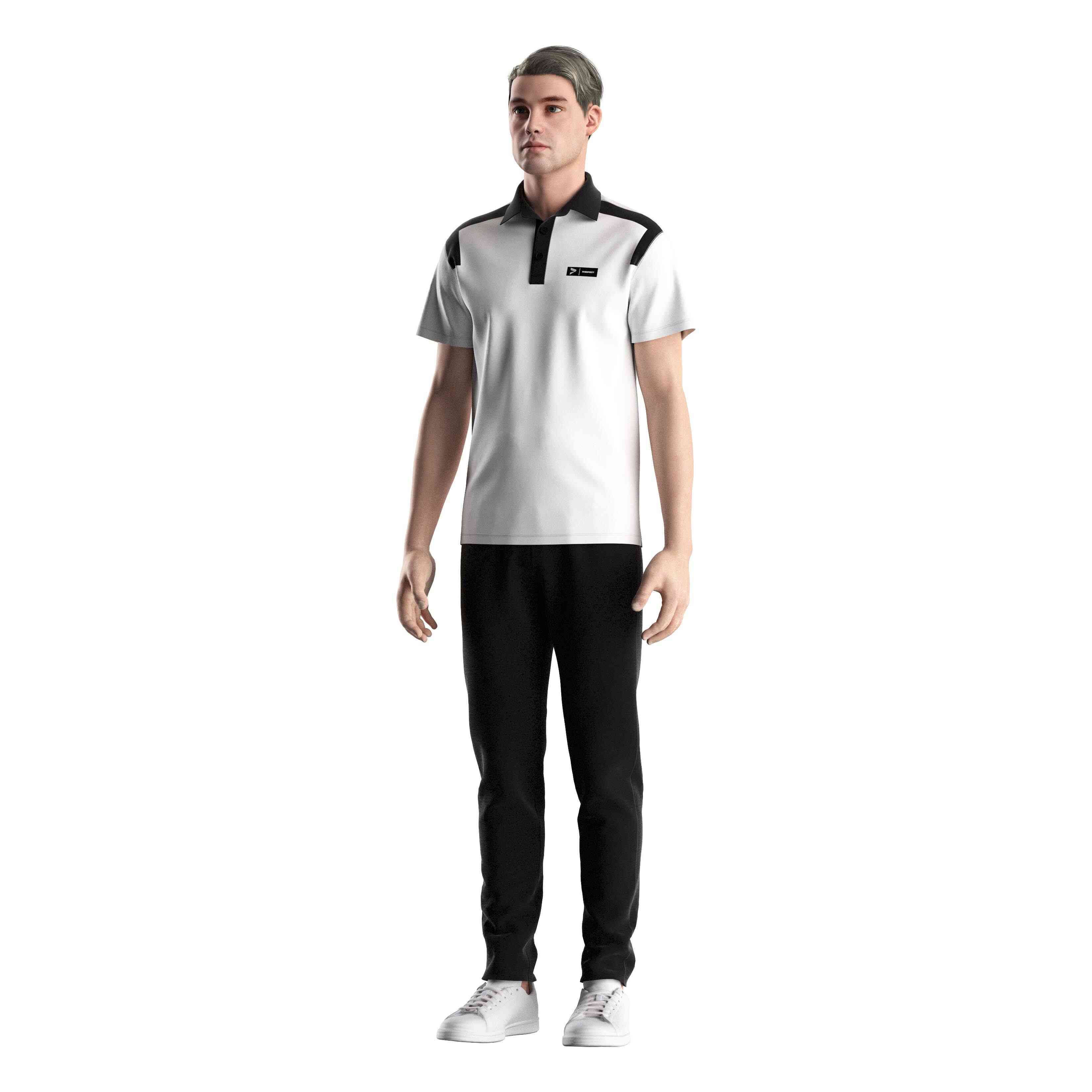
                White Golf Polo Shirts Black Collar And Shoulders Rise Golf Wholesale