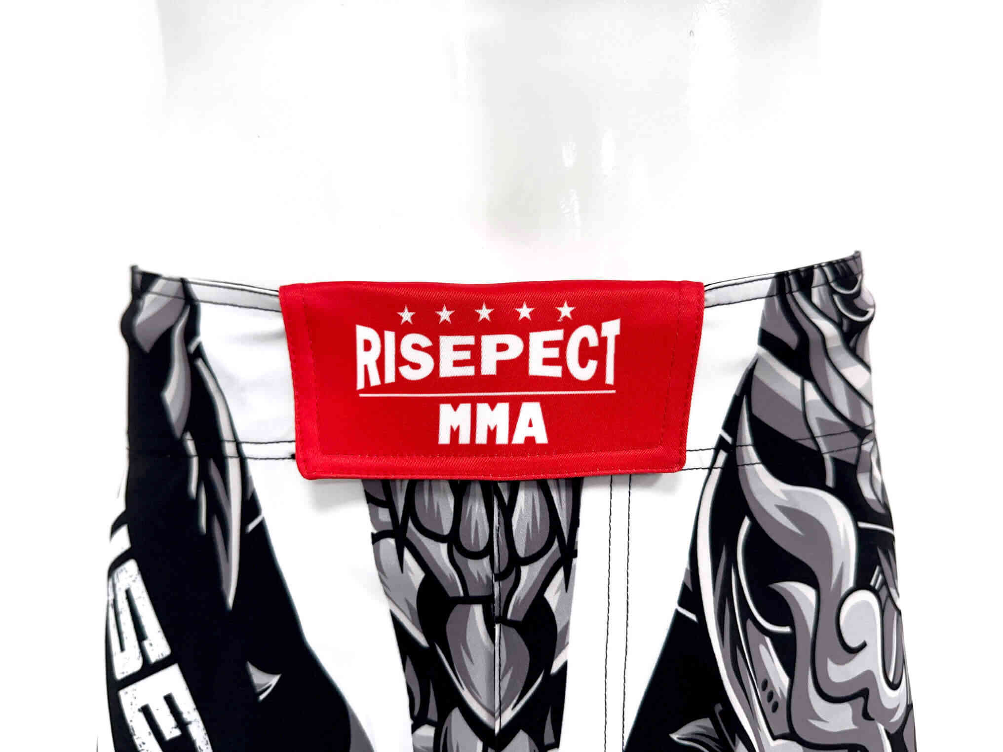 Waistbrand logo details - Boys Black Boxing Copper Prajna Muay Thai Custom Shorts MMA UFC Gym