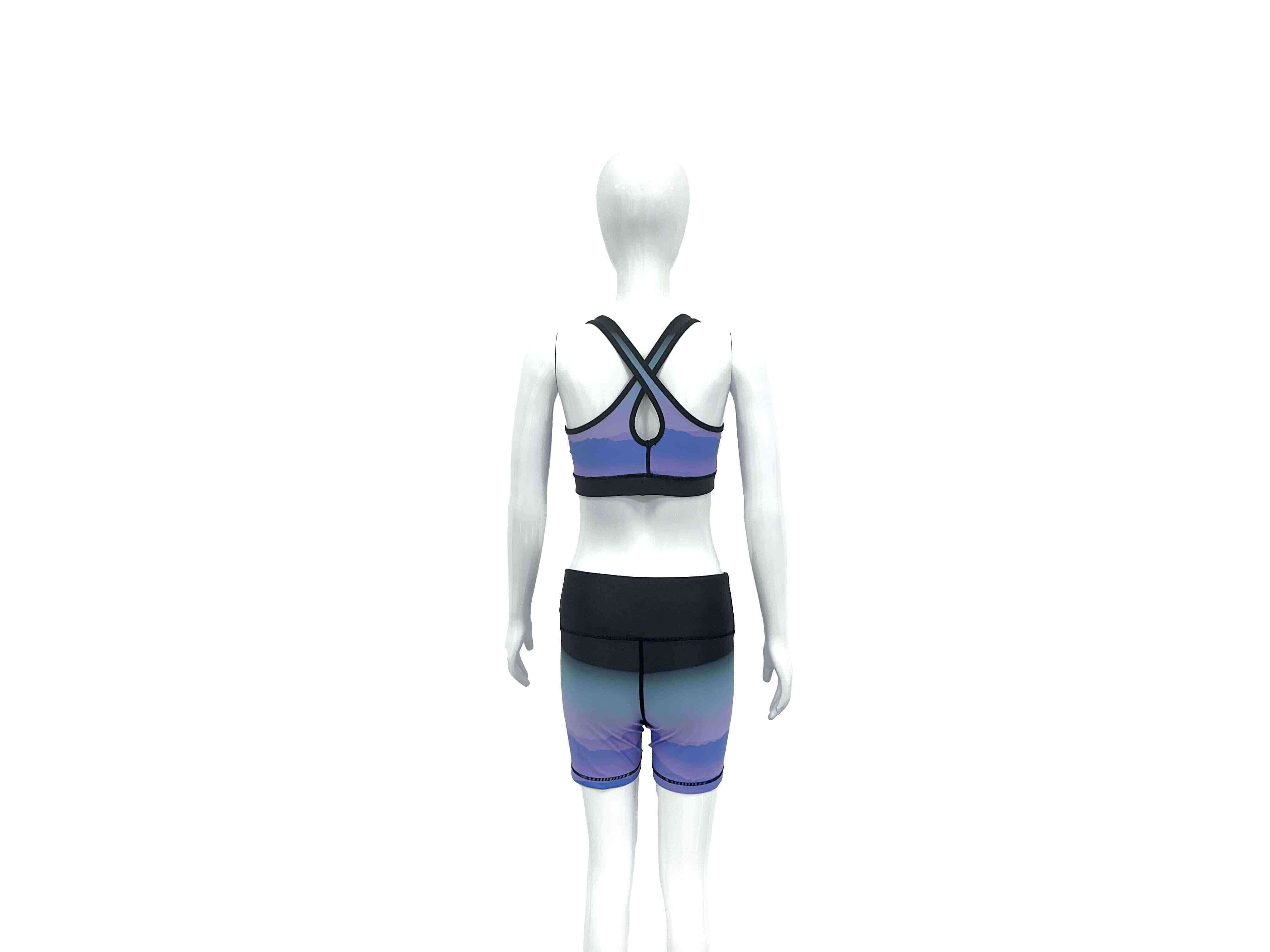 Back view - Custom UFC Blue-purple Scenery Training Bra And Shorts Set Wholesale