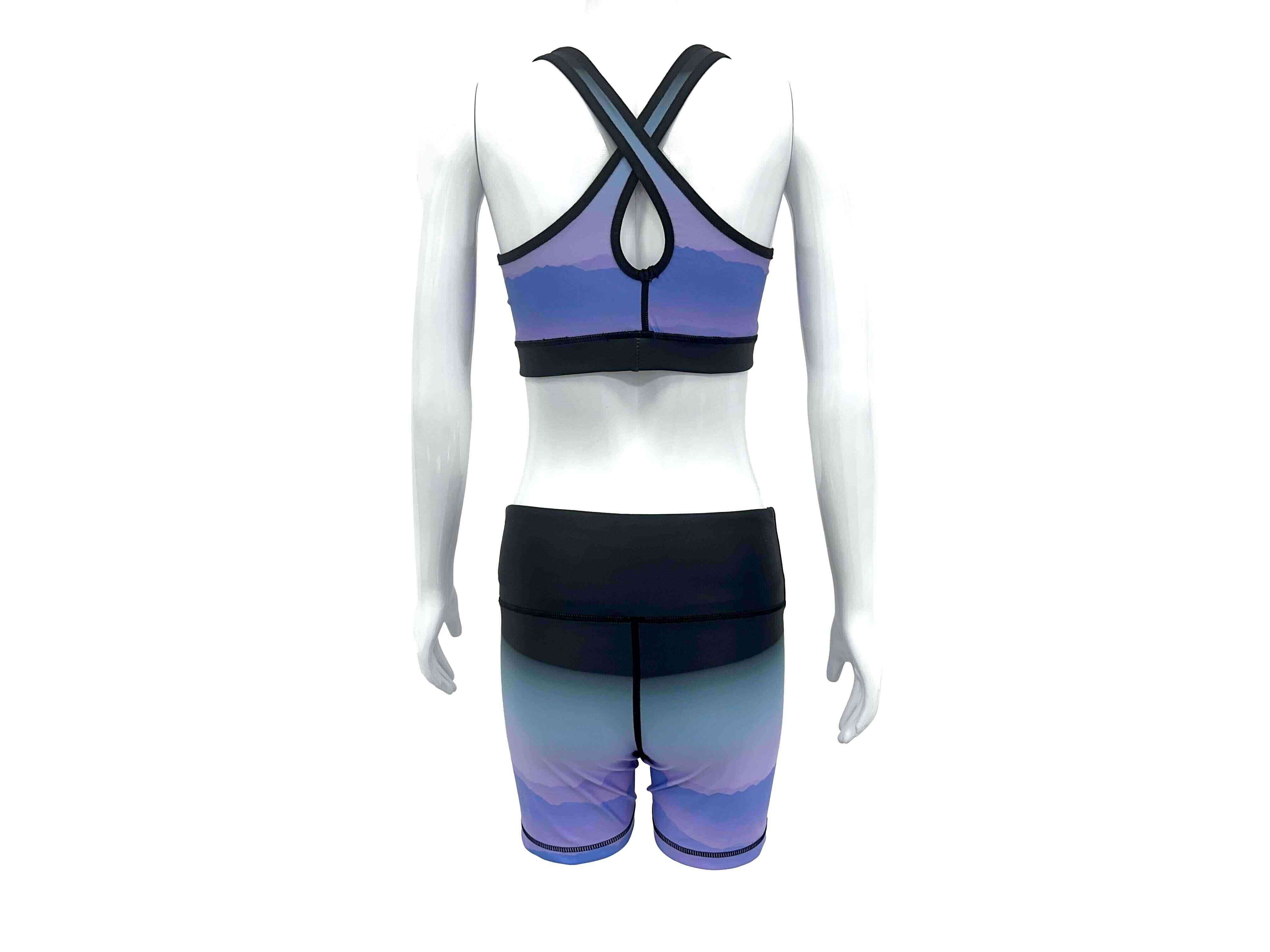 Zoom back view - Custom UFC Blue-purple Scenery Training Bra And Shorts Set Wholesale