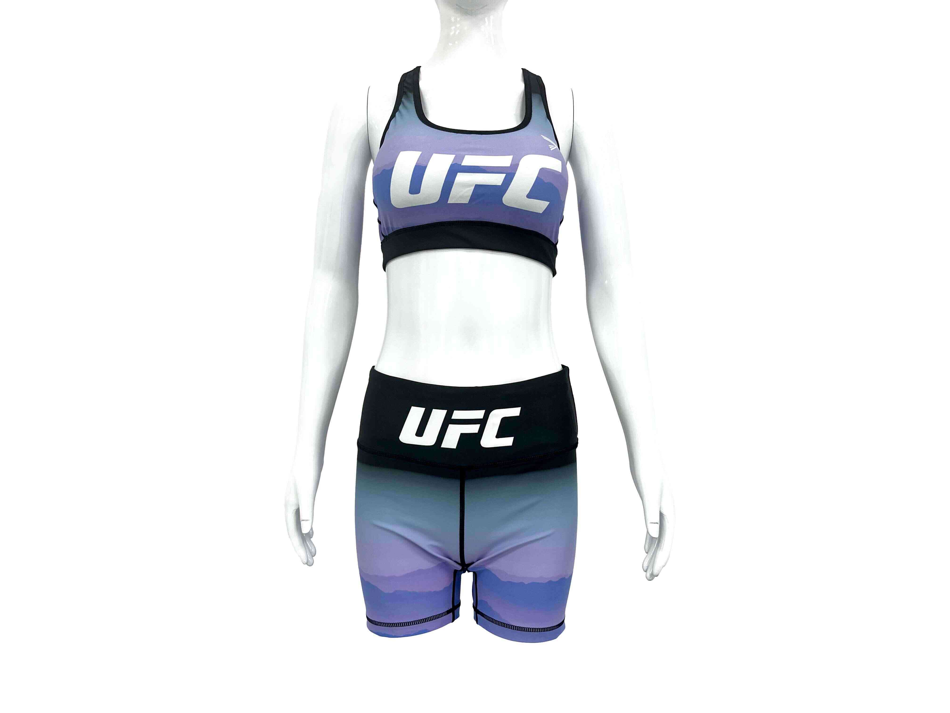 Zoom front view - Custom UFC Blue-purple Scenery Training Bra And Shorts Set Wholesale