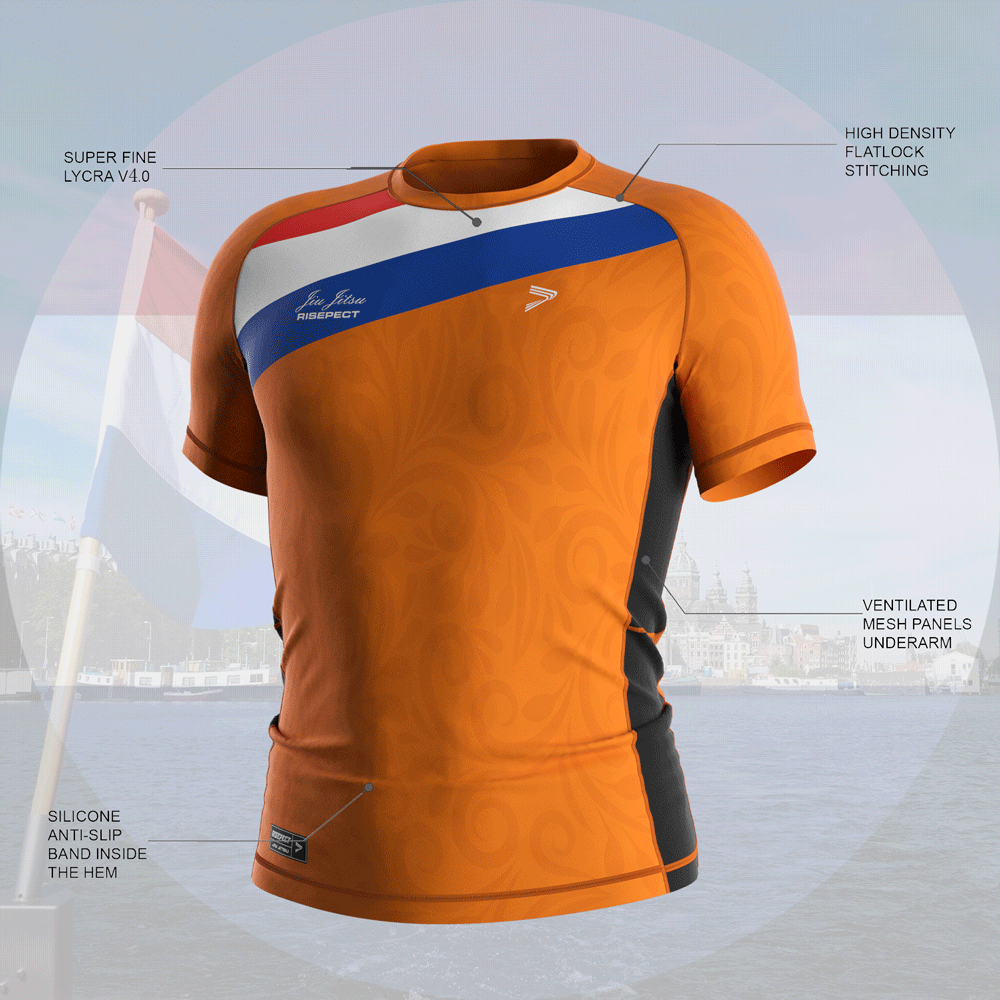 Visualization characteristics of Netherlands Elite Rash Guard Dutch Jiujitsu Orange For Men Women