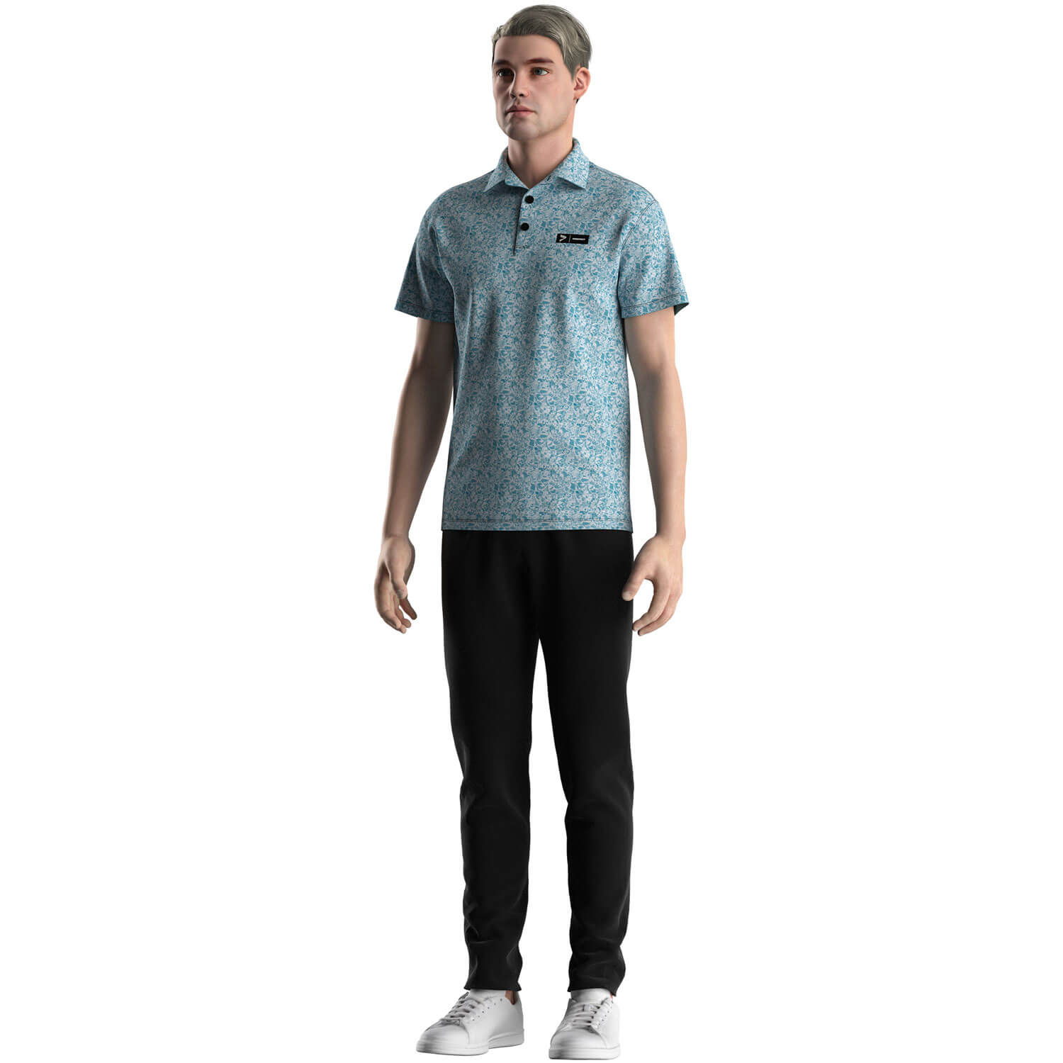 
                Custom Blue Print Mens Short Sleeve Button Down Golf Polo Camo Shirts