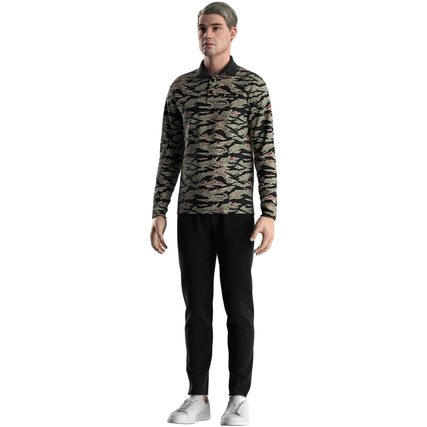 
                Custom Golf Long Sleeve Button Polo Army Camo Shirts Manufacturer