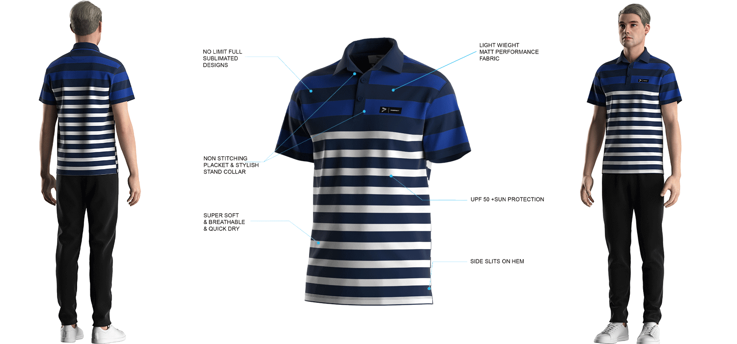 Visualization Features of 'Colorblock Golf Polo Stripe Men Fitted Short Sleeve Button Down Shirt'