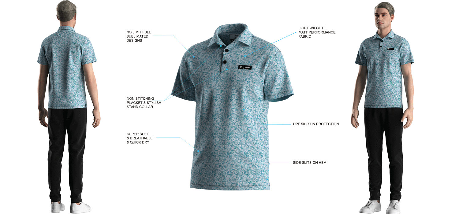 Visualization Features of 'Custom Blue Print Mens Short Sleeve Button Down Golf Polo Camo Shirts'