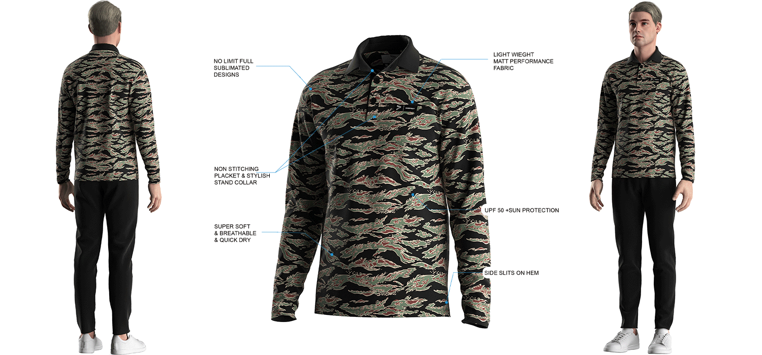 Visualization Features of 'Custom Golf Long Sleeve Button Polo Army Camo Shirts Manufacturer'