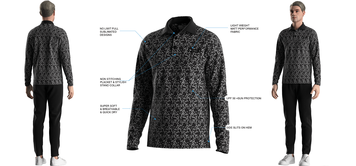 Visualization Features of 'Golf Shirt Long Sleeve Mens Button Densely Grain Polo Tee Wholesale'