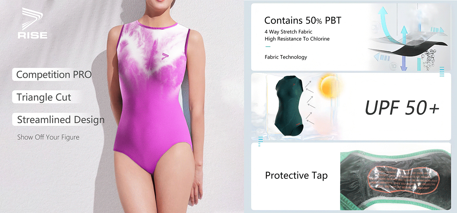 Competition Pro, Triangle Cut, Streamlined Design - Show Off Your Figure. Contains 50% PBT: 4 Way Stretch Fabric, High Resistance To Chlorine - Fabric Technology. UPF 50+. Protective Tap.