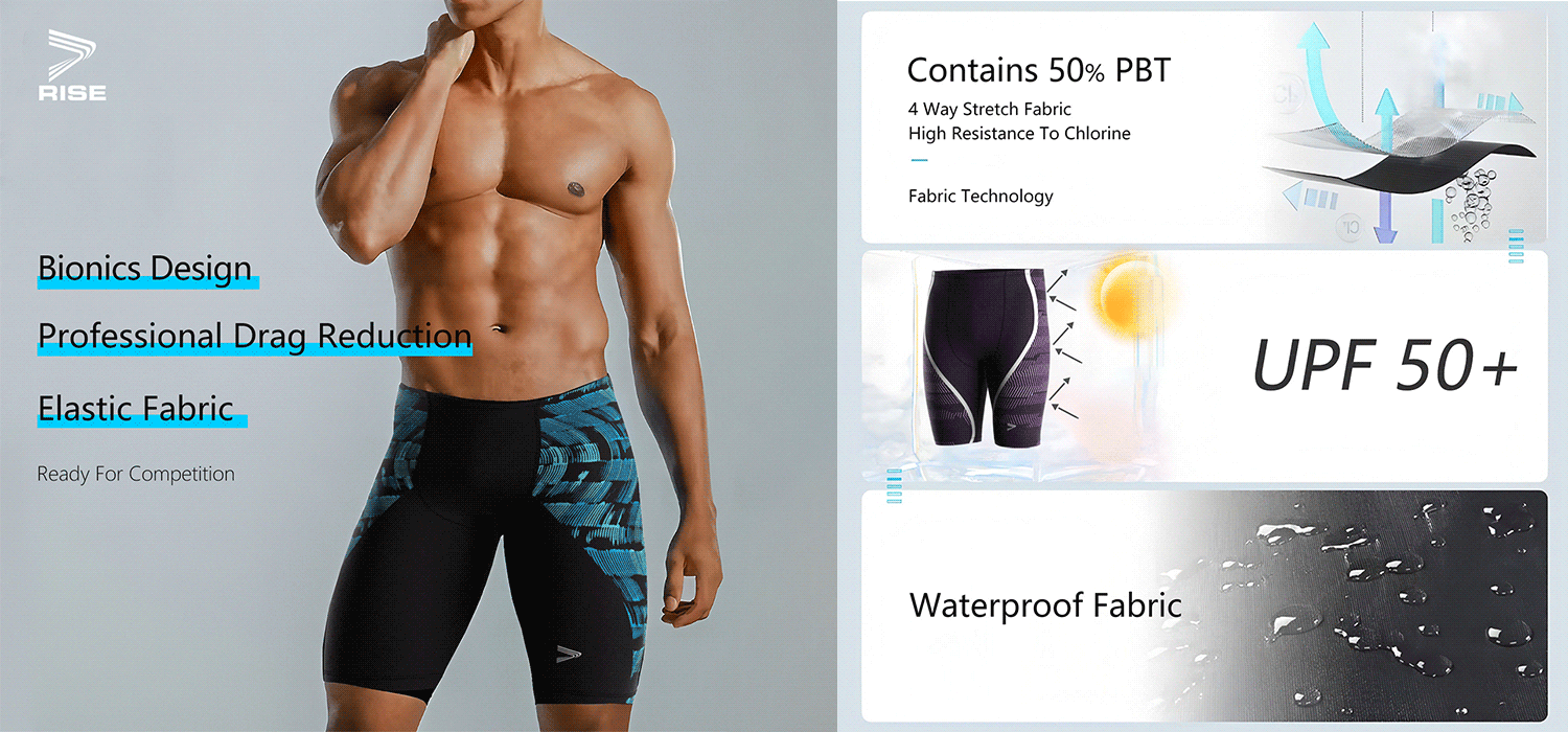 Bionics Design, Professional Drag Reduction, Elastic Fabric - Ready For Competition. Contains 50% PBT: 4 Way Stretch Fabric, High Resistance To Chlorine - Fabric Technology. UPF 50+. Waterproof Fabric.