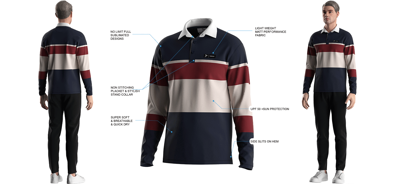 Visualization Features of 'Golf Long Sleeve White Collar Golf Shirt Vintage Striped Black Polo'
