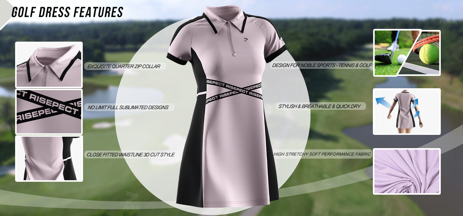 Features: Exquisite quarter zip collar; no limit full sublimated designs; close fitted waistline 3D cut style; design for noble sports-tennis and golf; stylish, breathable and quick dry; high stretchy soft performance fabric.