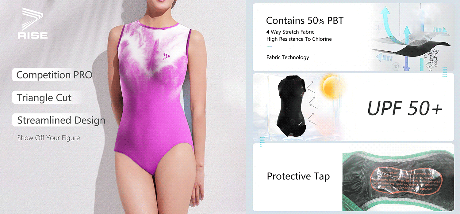 Competition Pro, Triangle Cut, Streamlined Design - Show Off Your Figure. Contains 50% PBT: 4 Way Stretch Fabric, High Resistance To Chlorine - Fabric Technology. UPF 50+. Protective Tap.