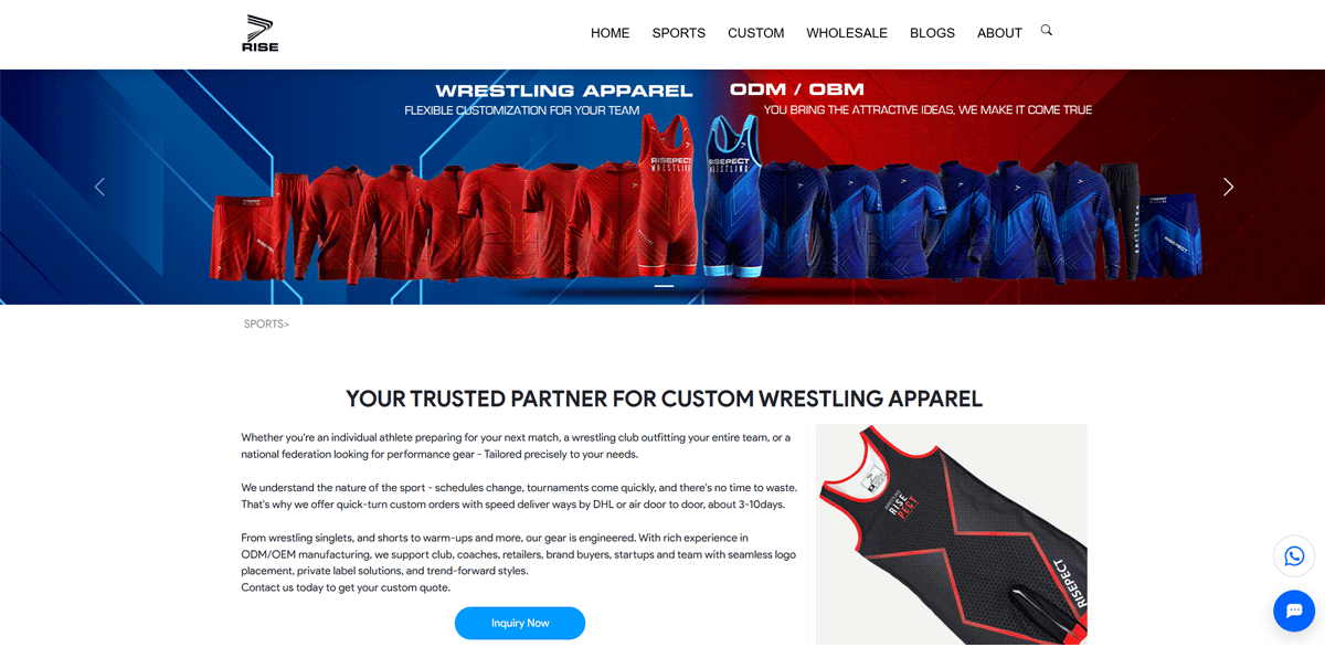 Wrestling Apparel Manufacturer Rise Sportswear
