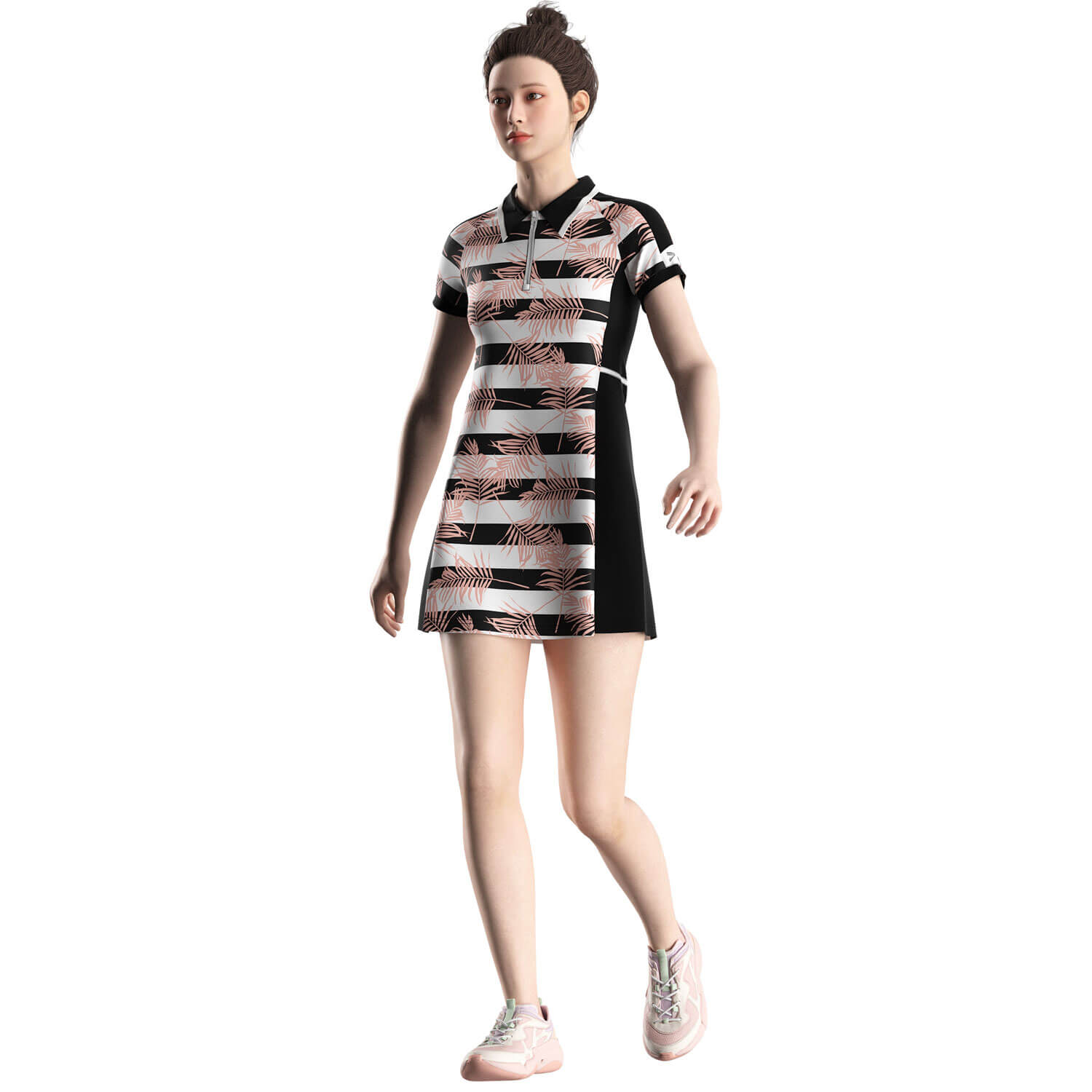 
                Designer Striped SS 1/4 Zip Golf Polo Dress for Brand Buyers Startups