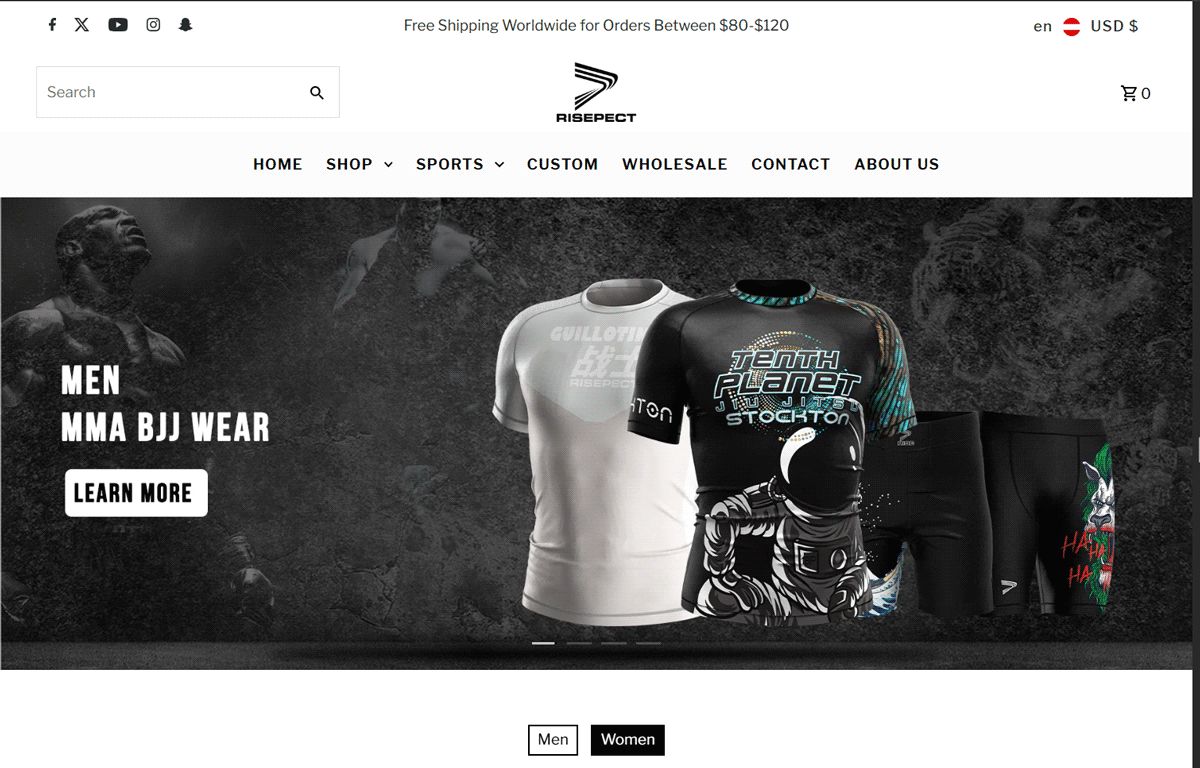 RISEPECT - Rise Sportswear's fight wear brand C store