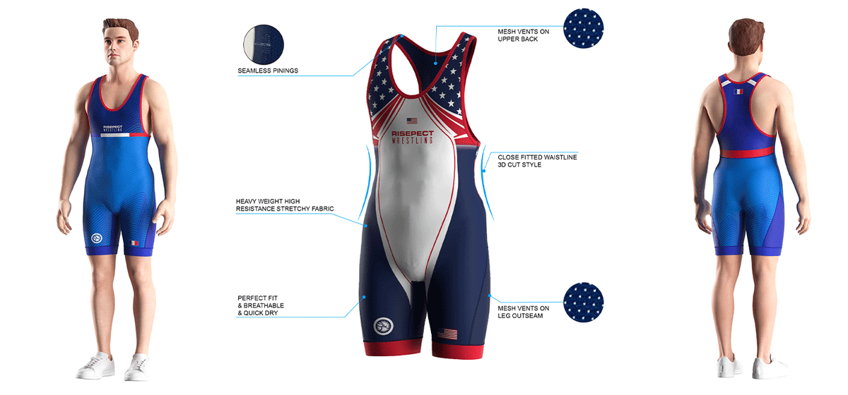 Visualization Feature Of France Curve Line Blue Wrestling Singlet