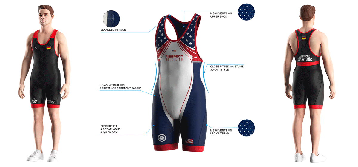Visualizationfeature of Germany Triangle Wine Trim Wrestling Singlet