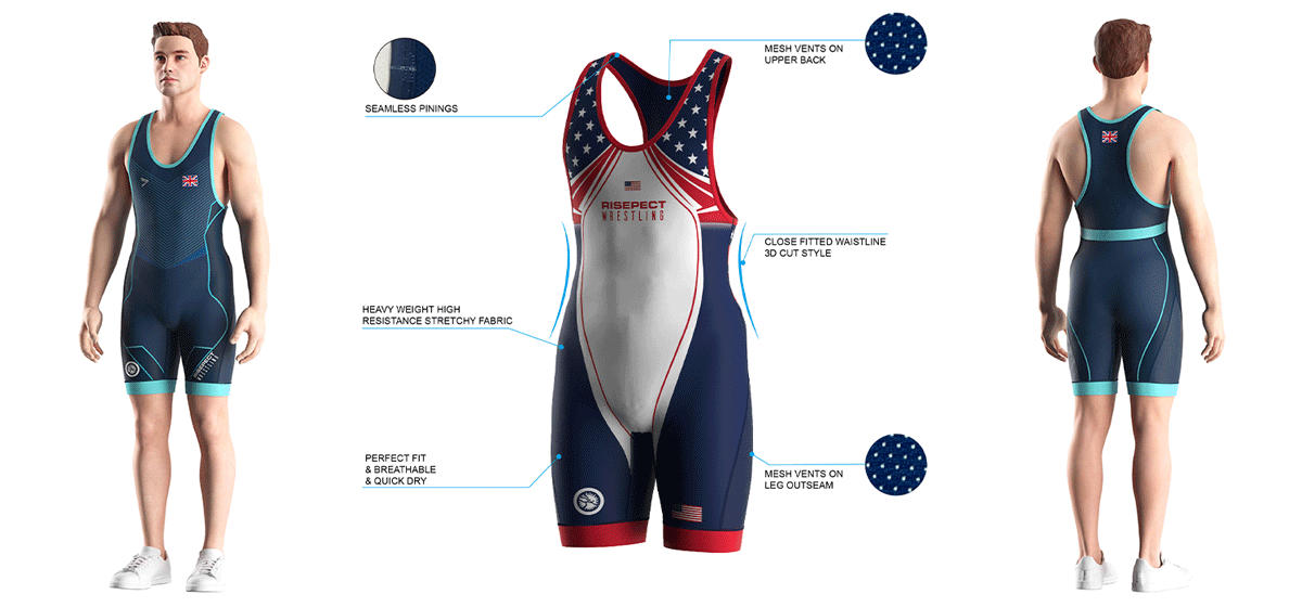 Visualization feature of UK shield stripe wrestling singlet