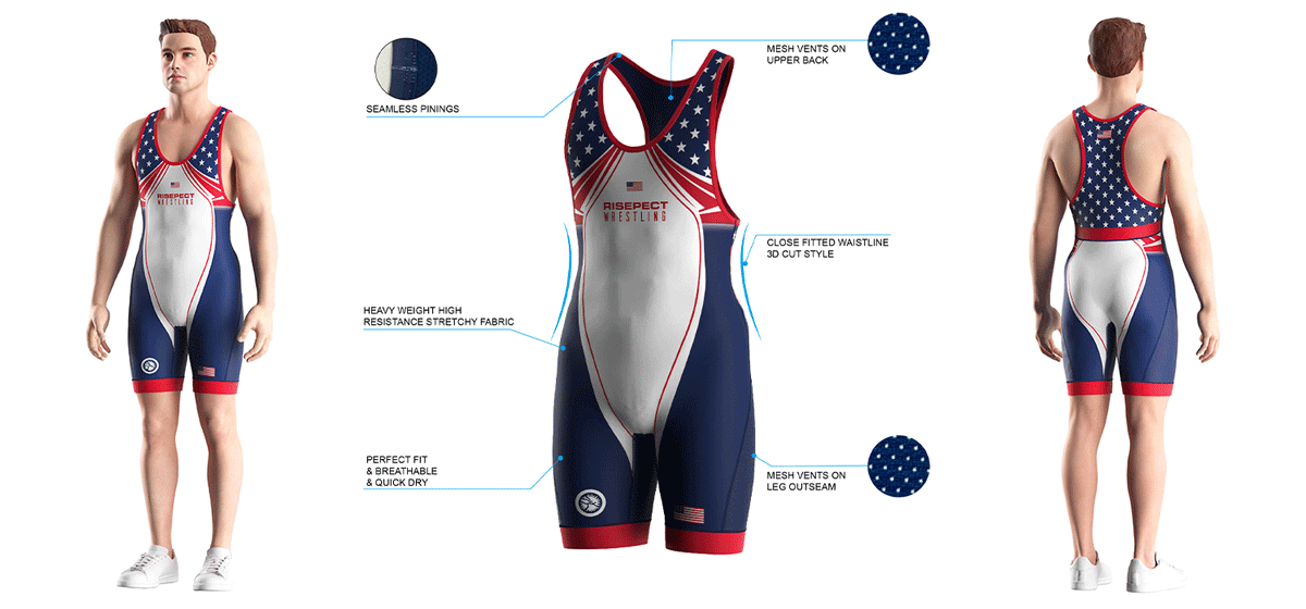 Visualization feature of USA patriotic style wrestling singlets factory direct