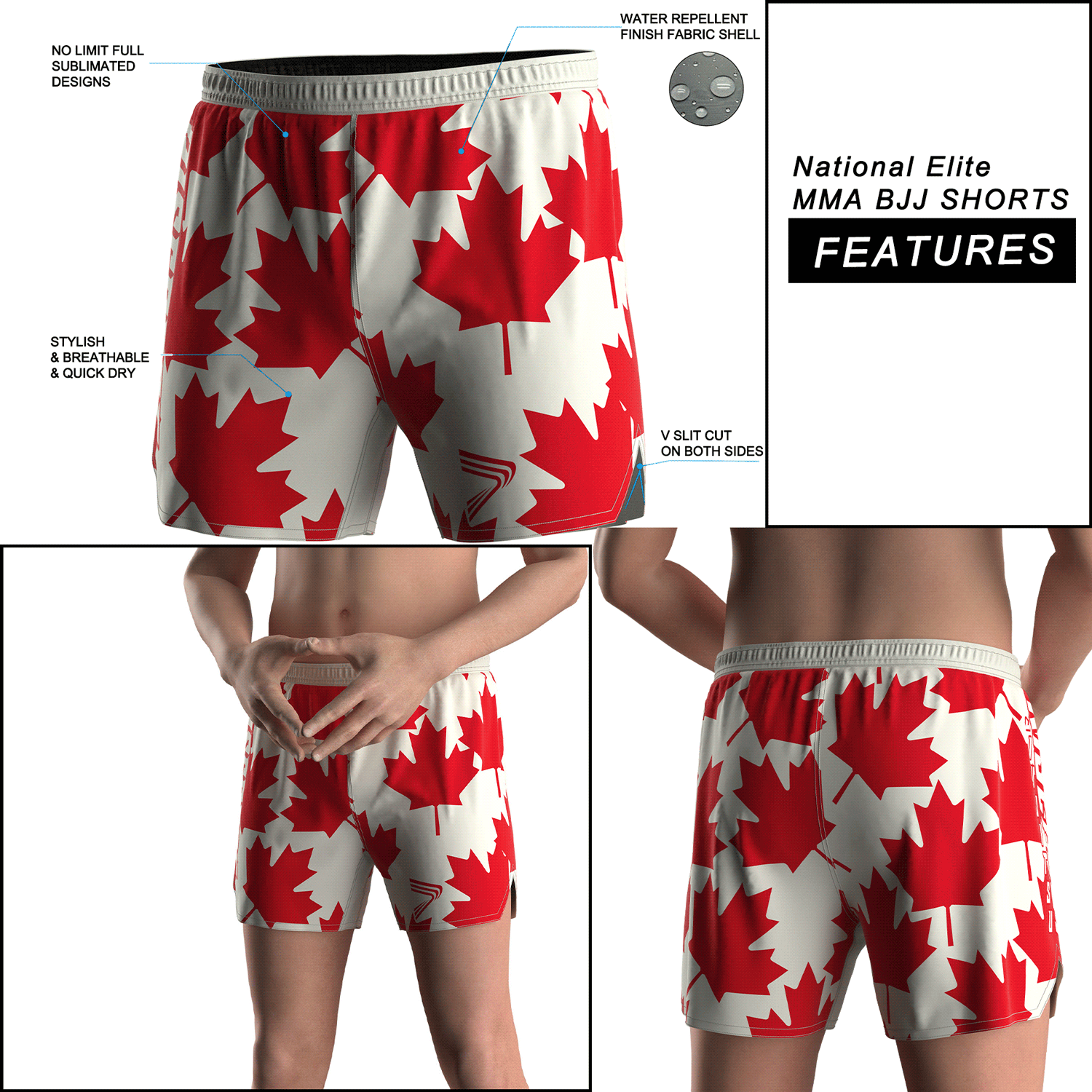 Canada Maple Leaf Jiu-jitsu MMA Shorts' Feastures