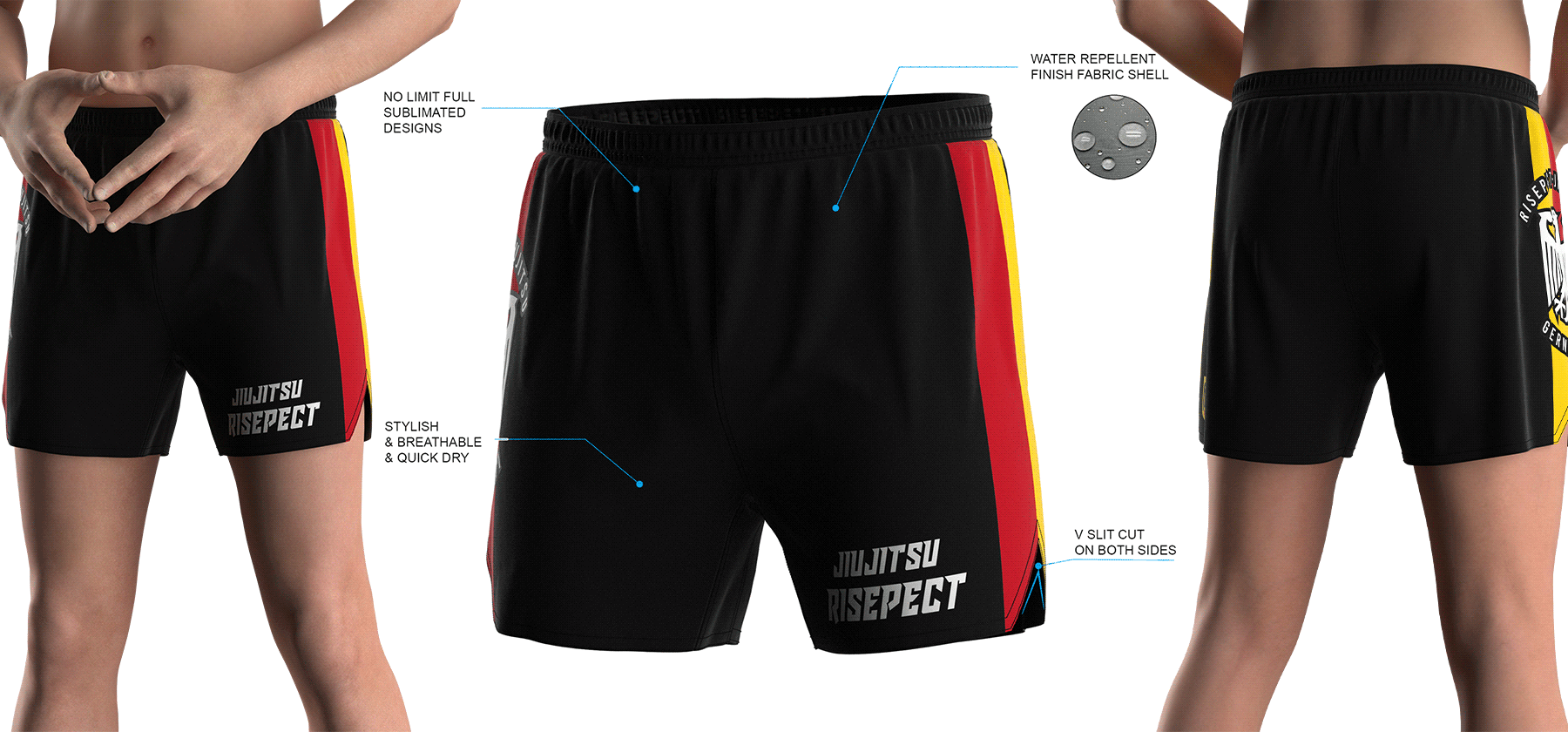 Germany Black BJJ Shorts' Features