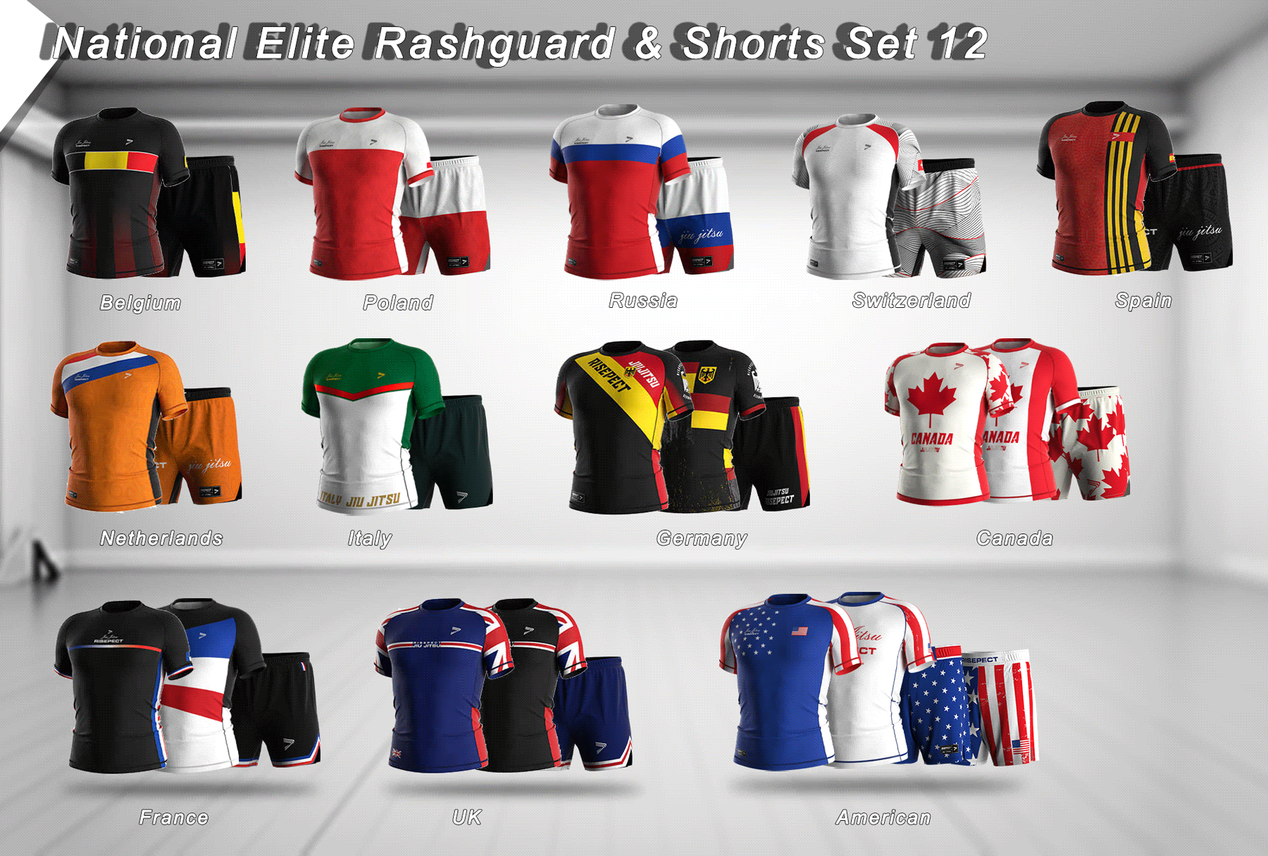 National elite rash guard and shorts set - 12 nations styles