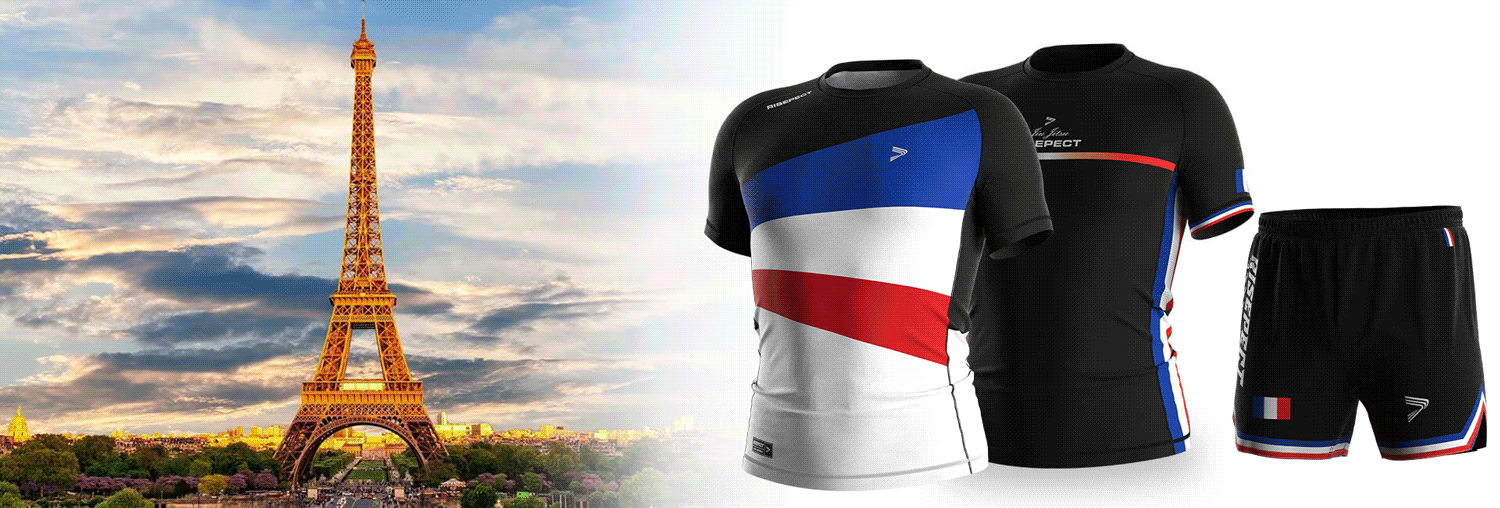 France BJJ MMA gear: 2piece rash guard and 1piece BJJ Shorts