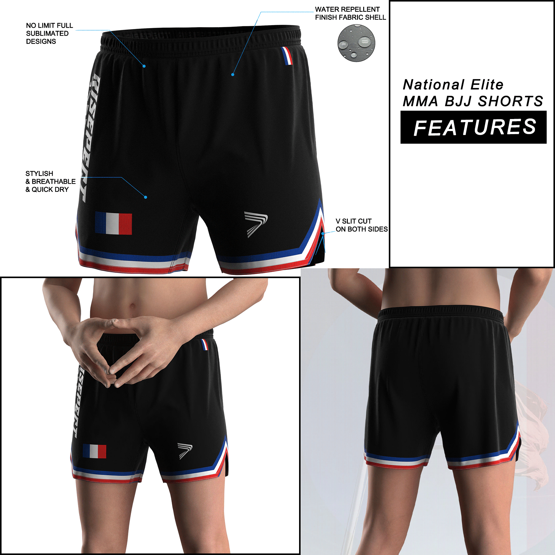 France BJJ MMA Shorts' features