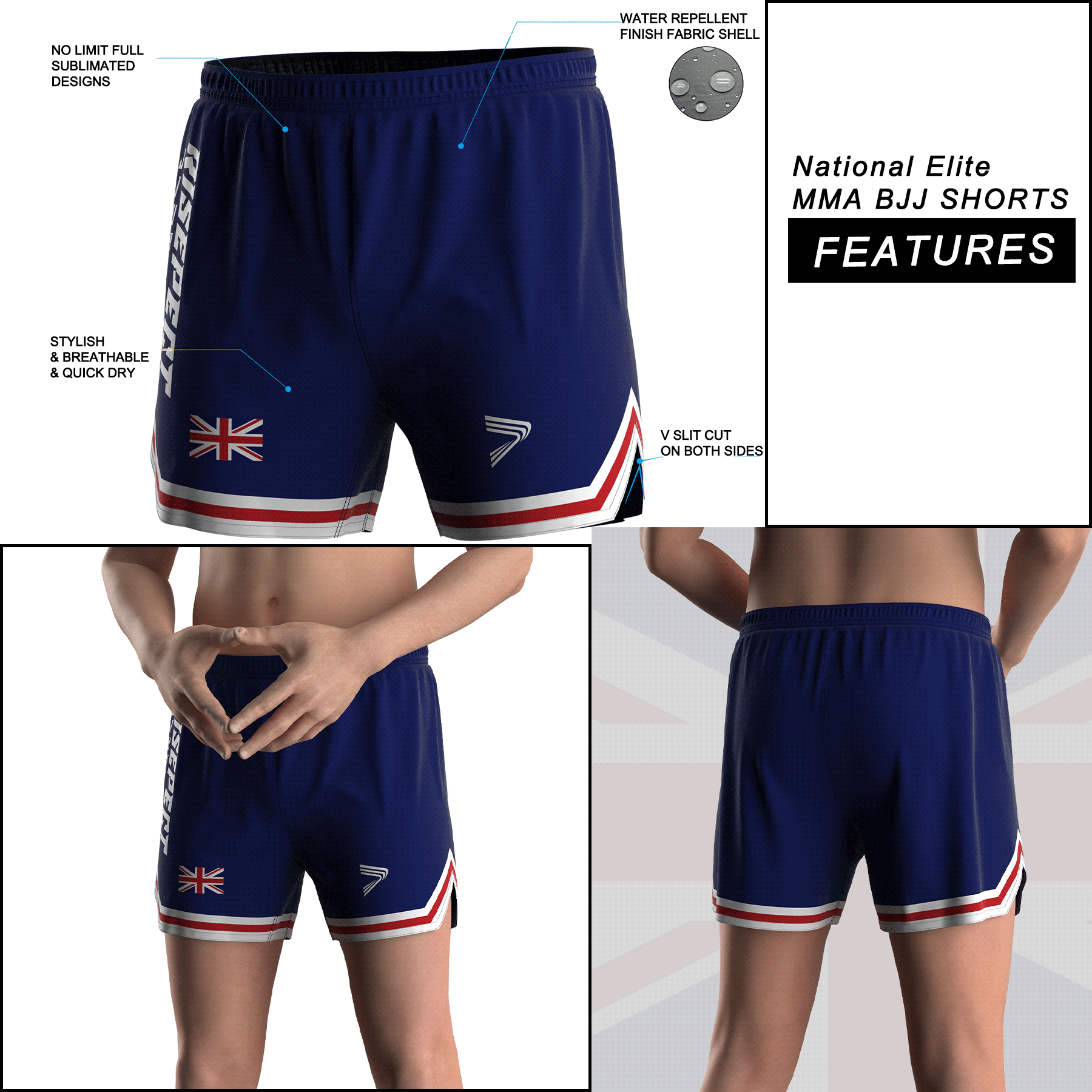 UK Blue Jiu-jitsu Shorts' features