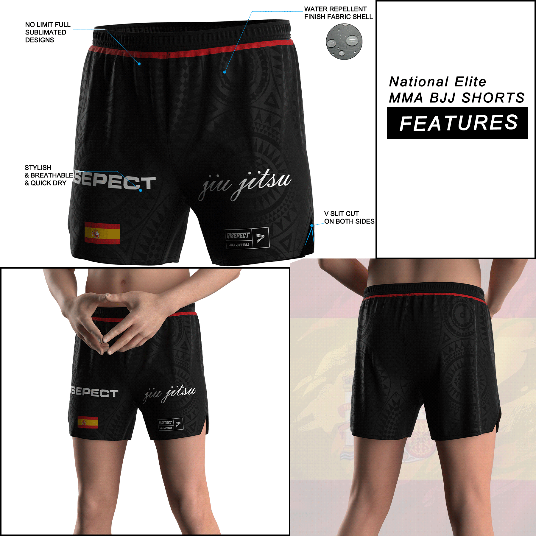 Spain MMA Jiu-jitsu Shorts's Details Features